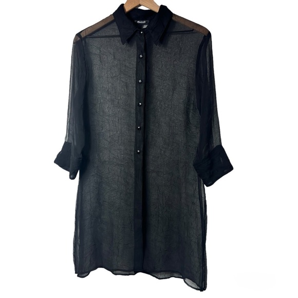 MADEWELL BLACK SHEER SEE THROUGH BLACK WOMEN BUTTON BLOUSE NO SIZE - Picture 1 of 7